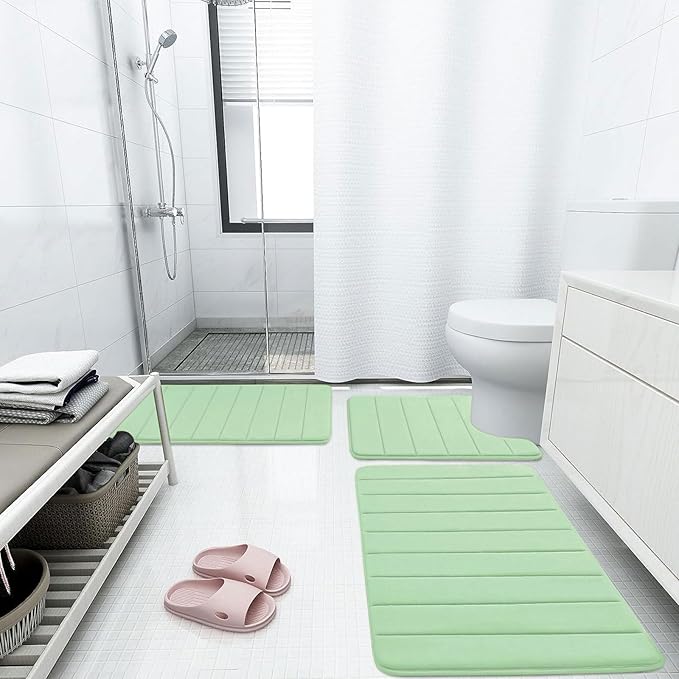 Buganda Memory Foam Bath Mat 40 x 32, Ultra Soft Absorbent Bathroom Rugs | Sage Green, Machine Washable Quick Dry Bath Mats for Bathroom Floor, Shower and Tub, Home Decor Accessories