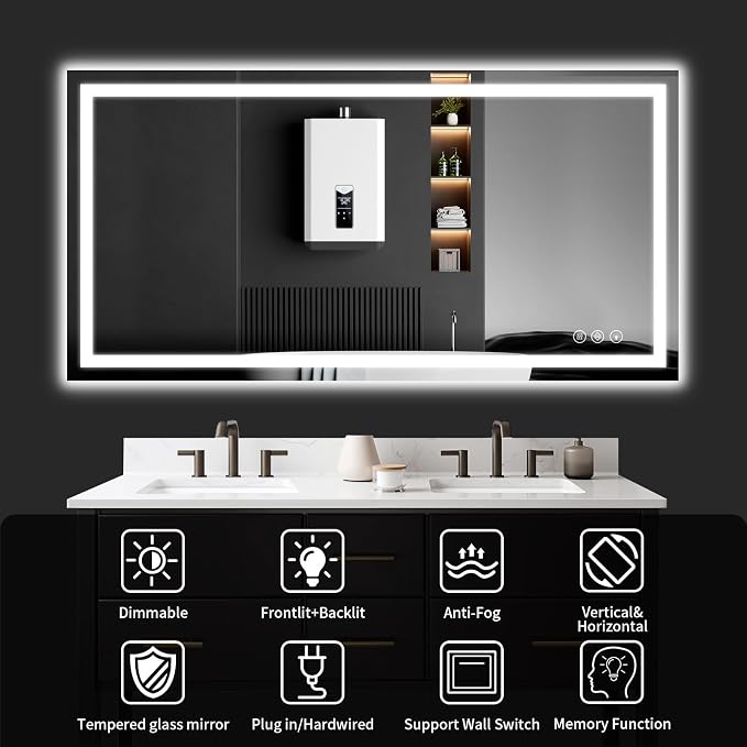 LED Bathroom Mirrors 38"x48" Bathroom Mirror with Lights for Wall, Backlit + Front Lit, 3 Colors, Anti-Fog, Dimmable Brightness for Vanity,Bathroom, Entryway, Living Room