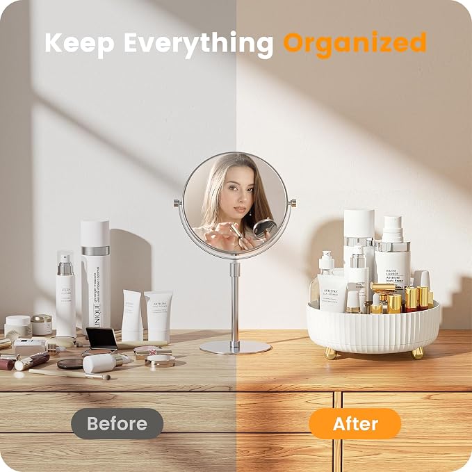 A-LuGei 【Elegant White】 8.6" Perfume Organizer, 【360° Rotating】 Vanity Organizer, 【Minimalist Chic】 Lazy Susan, Bathroom Organizers and Storage, Makeup Organizer for Skincare Cosmetic Holder