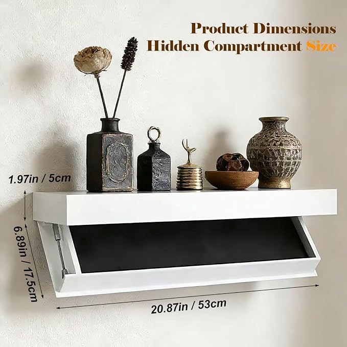 Floating Hidden Shelves for Wall with Concealed Storage Drawer, Hidden Shelf Night Stand with Secret Compartment, for Home Office Living Room, White