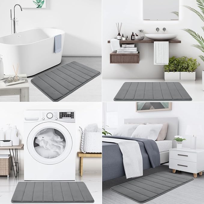 Buganda Memory Foam Bath Mat 70 x 24, Ultra Soft Absorbent Bathroom Rugs | Grey, Machine Washable Quick Dry Bath Mats for Bathroom Floor, Shower and Tub, Home Decor Accessories