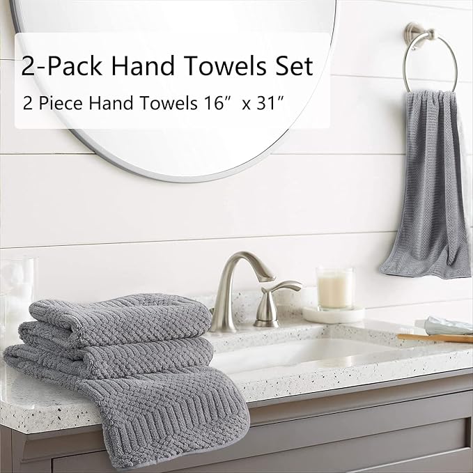 2 Piece Gray Geometric Hand Towel Set 16"x31" Soft Highly Absorbent Quick Dry Bathroom Towels Microfiber Plush Towels Set Woven Towels for Kitchen Hotel Spa Gym