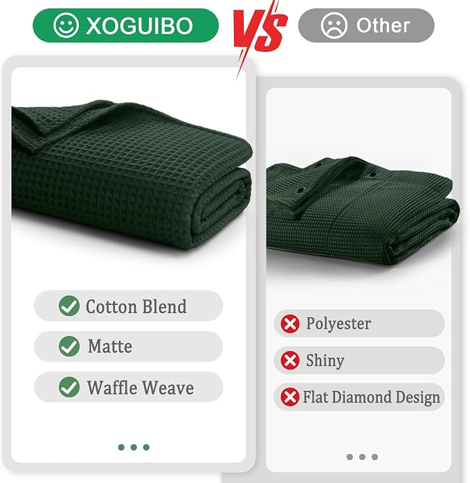 Extra Long Waffle Shower Curtain Heavyweight Cotton Fabric Dark Green 72Wx90L