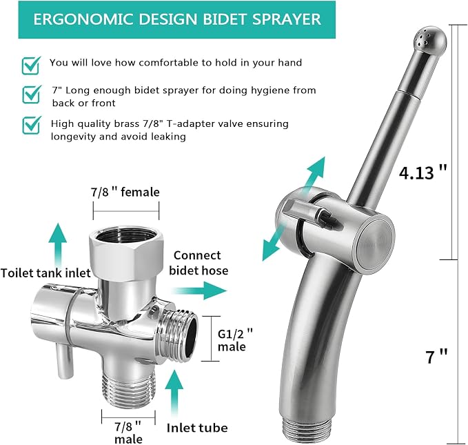 BARROCK Bidet Sprayer for Existing Toilet, Advanced Handheld Ergonomic Jet Spray Set with Precision Water Pressure Control for Muslim Shower/Feminine Hygiene/Pet Cleaning, Bruhsed Nickel