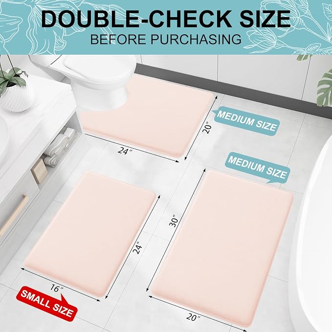 Smiry Memory Foam Bath Mat 47x20, Extra Soft and Absorbent Bathroom Rugs | Pink, Quick Dry Machine Washable Non-Slip Bath Mat for Bathroom Floor, Shower and Tub