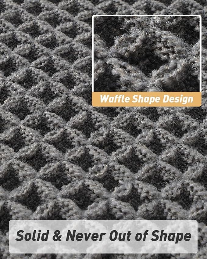 AMOAMI Upgraded Waffle Bath Mat, Super Absorbent Non Slip Bath Mats for Bathroom Floor, Washable Bathroom Rugs with Tassels, Rubber Backed Bathroom Mats, Ultra Soft, 20" x 32", Dark Grey