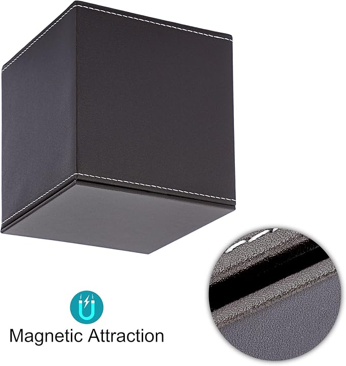 Sumnacon Square Leather Tissue Box Cover - Stylish Cube Tissue Box Holder with Magnetic Bottom, Decorative PU Tissue Box for Vanity Dresser Night Stand Table Countertop Home Office Car, Brown