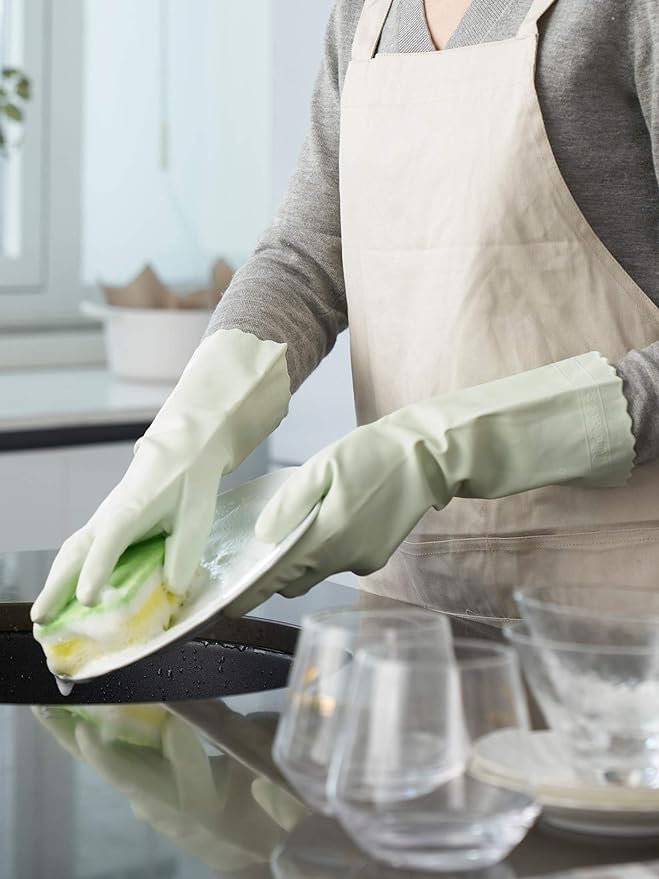 LANON 3 Pairs wahoo Cleaning Gloves,Cotton Flocked Liner,Canary Green,Large | Skin-Friendly,Dish Washing,Reusable,Latex Free,DEHP-Free,Non-Slip,Dishwashing Household Kitchen Gloves