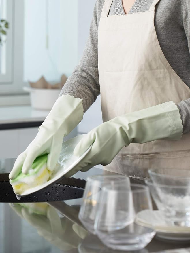 LANON wahoo Cleaning Gloves with Cotton Flocked Liner,Canary Green,Small | Skin-Friendly,Dish Washing,Reusable,Latex Free,DEHP-Free,Non-Slip,Dishwashing Household Kitchen Gloves