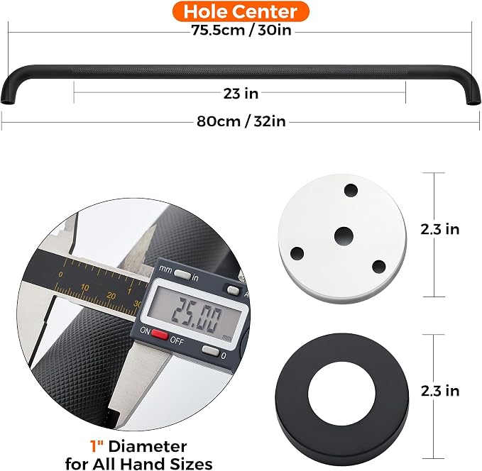 Grab Bars for Shower, 32 Inch Shower Handle, 2 Pack, Black | Grab Bars for Bathroom, Stainless Steel, Anti-Slip Textured Grip, 1-Inch Diameter, Wall-Mounted Safety Support for Seniors