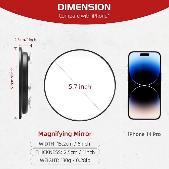 40X Magnifying Mirror with 3 Suction Cups, Travel Makeup Magnified Mirror | With Tweezers Set, 6inch Travel Makeup Mirror with 40X Powerful Magnification- for Makeup, Shaving, Blackhead Blemish Removal