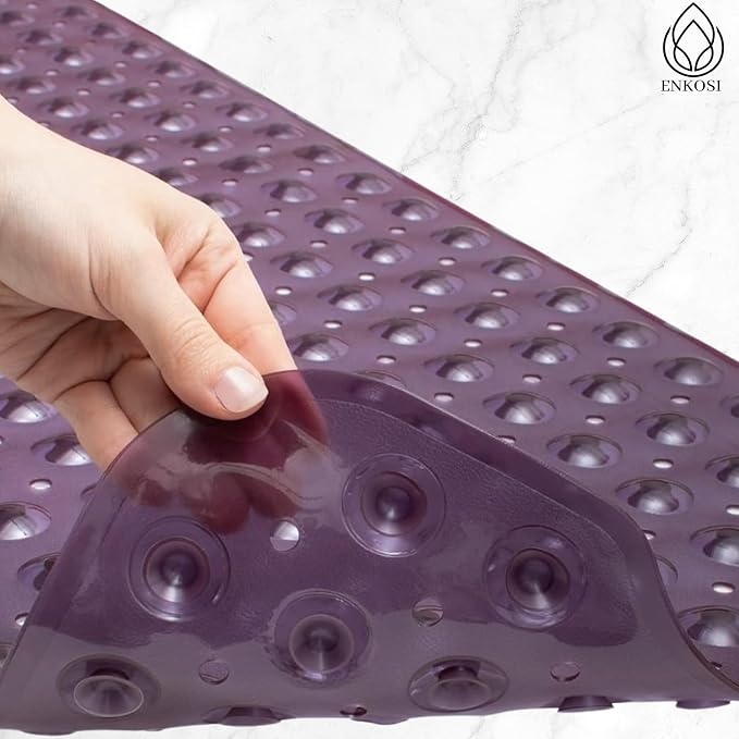 ENKOSI Non-Slip Bath & Shower Mat 40x16 Extra Long, Suction & Drain Holes | Purple color; Durable PVC; 40x16 in, Purple