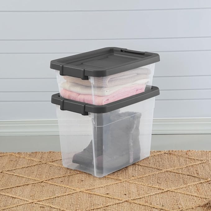 Sterilite Modular Stacker Box with Latching Lid, 16 Quart, 24-Pack | Clear Plastic Storage Bins - Stackable Organizing Container Boxes for Closet, Bathroom, and Office