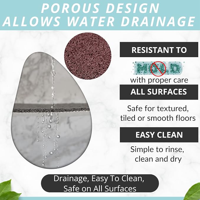 Enkosi Loofah Non-Slip Shower Mat - Shower Floors, Bathtub, Bathrooms, Wet Areas - Cushioned Bath Mat with Drain Holes - Quick Dry PVC, Secure Safety Pad Without Suction Cups (32x24 Brown)