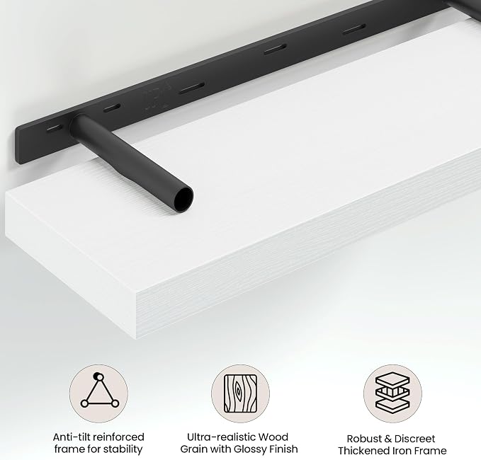 Vivelove 24 Inch Floating Shelves Wall Mounted for Display, 6.5 Deep Duty Shelves with Invisible Brackets for Living Room,Bedroom,Kitchen, Bathroom Storage & Decor,24" Wx6.5 Dx1.4 H - White
