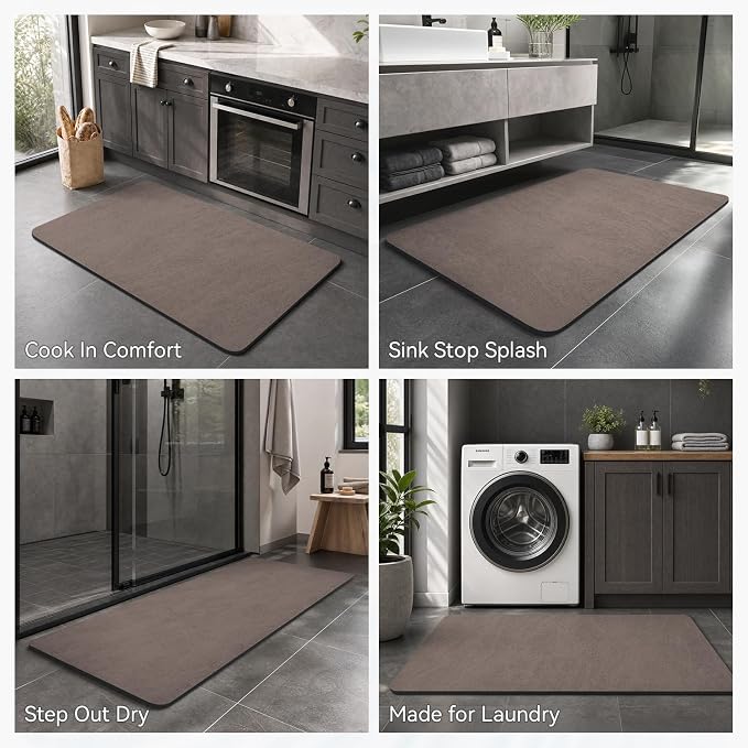 MontVoo -Bath Mat Rug-Rubber Backing Non Slip Quick Dry Absorbent Thin Bathroom Rugs Fit Under Door-Faux Suede Surface Bathroom Floor Mats-Shower Rug for in Front of Bathtub Shower Brown 17"x27.5"