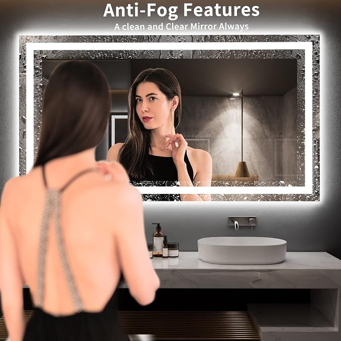 LOAAO 72X40 LED Bathroom Mirror with Lights | Anti-Fog, Dimmable, 3 Color Temperature, Backlit + Front Lit, Memory Function, Tempered Glass, UL Listed