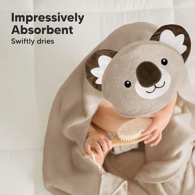 KeaBabies Hooded Baby Towel for Newborn, Baby Bath Towels (Koala, 35x35) | Viscose Derived from Bamboo, Large Baby Towels with Hood, Boys, Girls, Toddler, Soft Absorbent Baby Bath Essentials