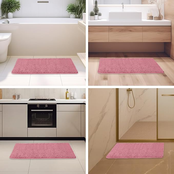 Dusty Rose Bathroom Rugs – Absorbent and Washable Bath Mat, Non-Slip, Thick Soft Chenille Bath Rugs for Bathroom Floor, Shower, Sink - 24" x 36"