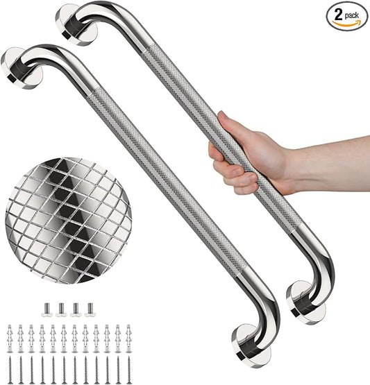 Anti Slip Shower Grab Bar 32 Inch,Chrome Stainless Steel Bath Grab Bar | 2 Packs Knurled Bathroom Safety Rail, Shower Handrail Support, Handicap Elderly Balance Assist Handles-1.25" Diameter
