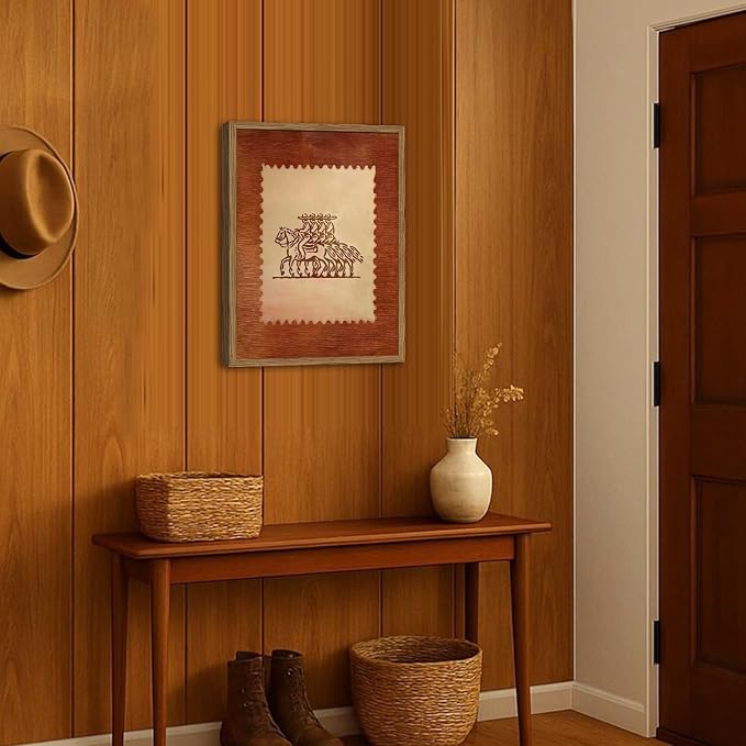 Western Cowboy Riding Horse Wall Art Vintage Southwest Rodeo Wall Decor Picture Rustic Cowboy Poster Canvas Painting Print for Farmhouse Living Room Bedroom 12x16 inch Wood Framed