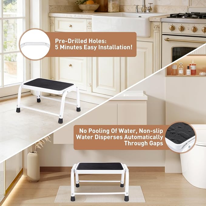 Valeo Step Stool,Step Stools for Adults with Non-Slip Rubber Feet, 600 Lbs Capacity, Metal Step Stool for Kitchen, Bathroom, RV, Camping, Office, Bed Steps for High Beds, White