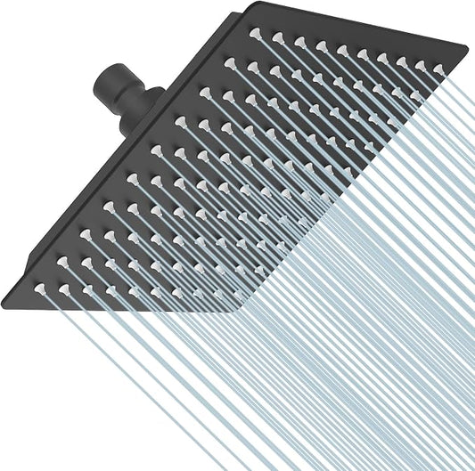 8 In Rain Shower Head High Pressure Rainfall Shower Head Matte Black | Square Rain Bathroom Showerhead, High Flow, Large Stainless Steel, Ceiling Mounted, Wall Mounted, Waterfall Full Body