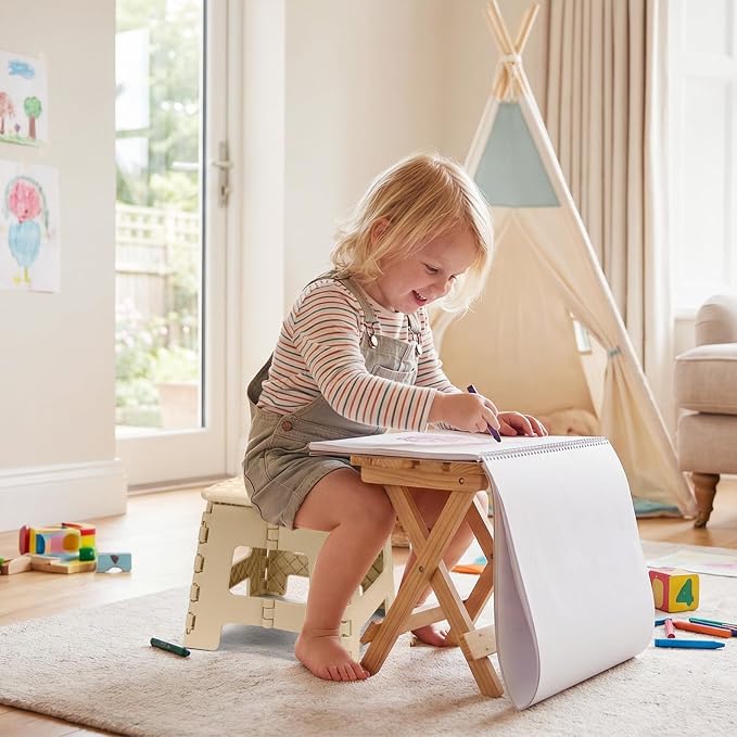 Dyforce Kids Step Stool 9 Inch, 300lbs Folding Step Stool for Toddler | Step stool for Khaki,Anti-slip Heavy Duty with Handle, Lightweight Foldable Foot Stool for Bathroom Kitchen Bedroom Outdoor