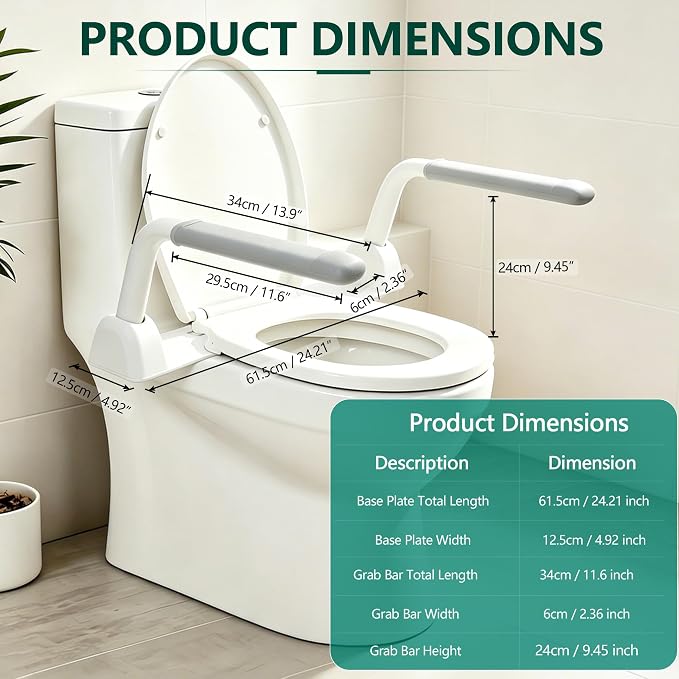 Toilet Safety Rails for Seniors – 500 lb Flip-Up Arms to Help You Stand, No-Drill Sit-to-Stand Support Rails, Toilet Hand Rails & Bars for Elderly, Handicapped & Disabled