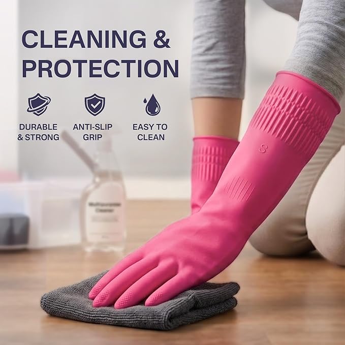 Rubber Dishwashing Gloves, Reusable Cleaning Dish Gloves for Kitchen, Long Cuff for Washing Dishes