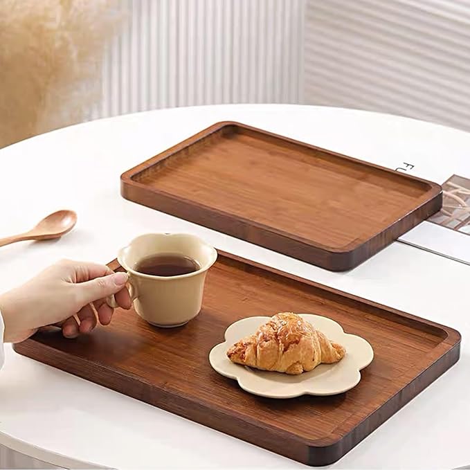 XZHXFX Bamboo Serving Tray, Brown, Large, | Food Tray for Breakfast,Coffee Table,Dinner & Bar, Decorative Tray for Kitchen, Bedroom