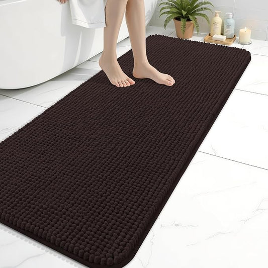 Arotive Chenille Bathroom Rugs 59x20, Soft Absorbent Bath Mat, Brown | Rubber Backing, Machine Washable Dry Bath Mats for Bathroom Floor, Tub and Shower, Home Decor Accessories
