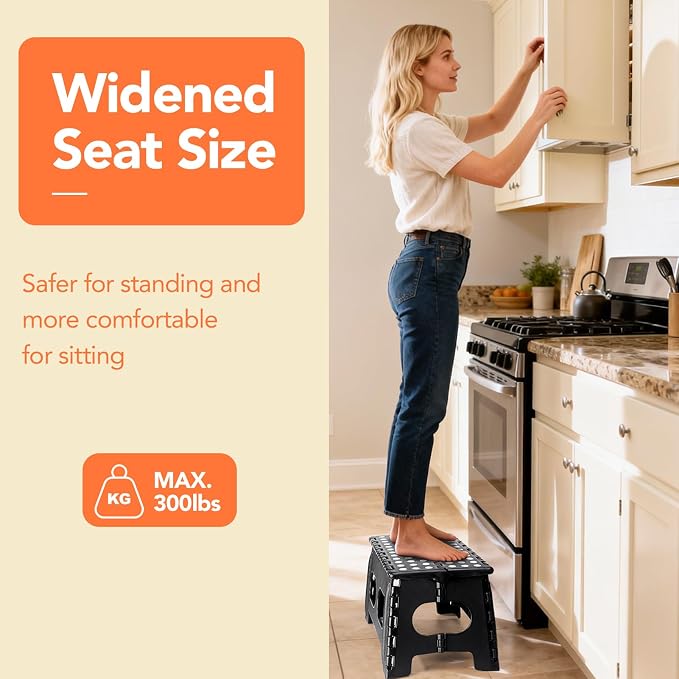 9 Inch Folding Step Stool, 15 Inch Extra-Wide, 300 lbs, 2 Pack | Non-Slip Heavy Duty Foldable Step Stool for Kids and Adults, Extra-Wide for Comfort and Stability, for Bathroom and Kitchen