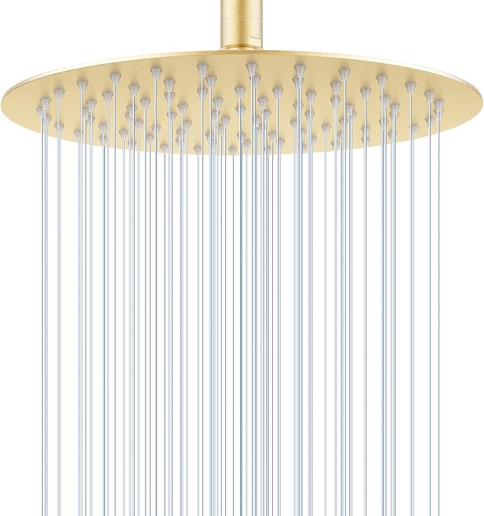 10 Inch Brushed Gold Round Rain Shower Head, All Metal Stainless Steel Rainfall Shower Heads with 100 Anti-Clog Silicone Nozzles, Wall or Ceiling Mount