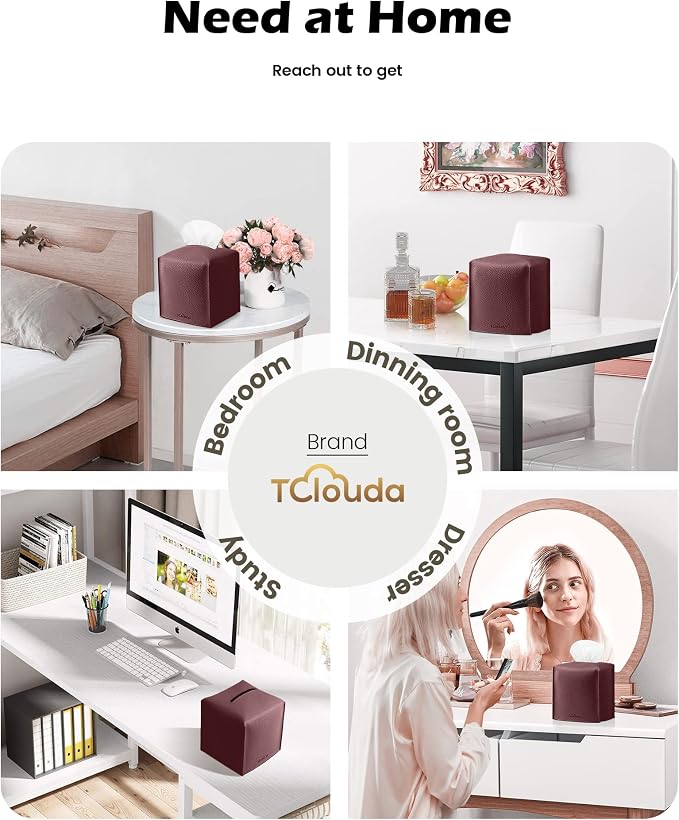 Tissue Box Cover for PU Leather, Modern Simple Solid Color Holder Square Tissue Bag, Ideal for Bathrooms,Office,Car,Nightstand,Outdoor Tent,Dining Table,5"X5"X5", Single Wine
