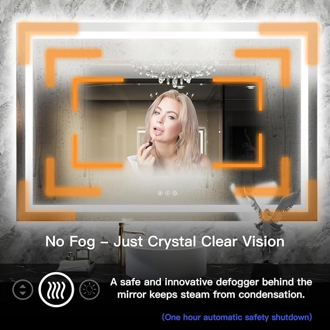 ISKM 72x36 LED Mirror for Bathroom, Front and Back Lit, Anti-Fog, Dimmable | Memory Function,ETL,3 Color Temps 3000K-6000K,IP65 Waterproof ,Tempered Glass, Plug in or Hardwired, for Makeup & Shaving