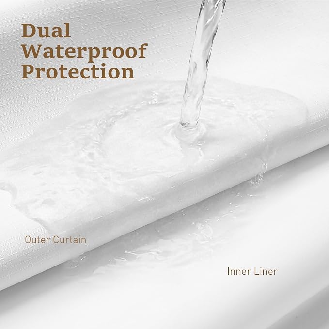 72x87 Ringless Linen Textured Shower Curtain with Snap in Liner, White | Extra Long Size, 3 in 1 Durable Fabric Shower Curtain, Removable Liner, Waterproof & Washable, Mesh Top Window, Easy Setup