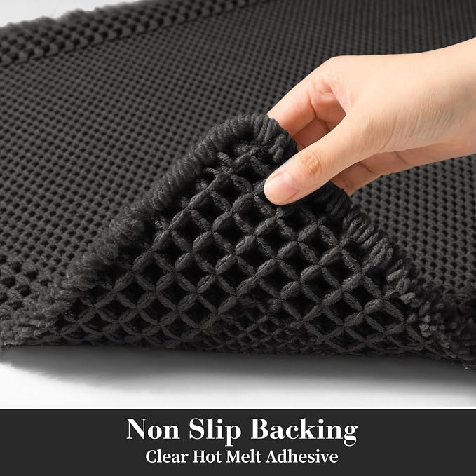 RESARE Waffle Bathroom Runner Rugs, Non Slip Boho Bath Mat 24"x48" Black | Long Absorbent Bathroom Floor Mats Machine Washable Quick Dry, Soft Solid 2'x4' Bath Rugs with Tassels, Ideal Farmhouse Decor