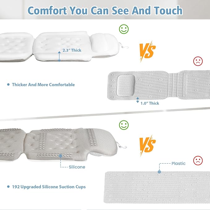 Luxury Full Body Bath Pillow for Bathtub, Bath Pillows for Tub with Mesh Laundry Bag, Cushion for Bathtub Headrest Neck Back Support - 5D Air Mesh & Quick Drying | White 51" x 16"