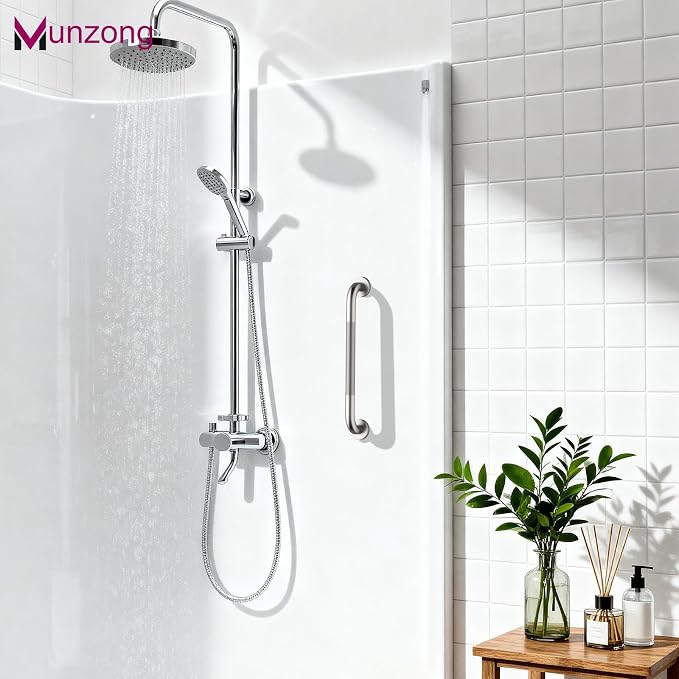 16 Inch Anti Slip Shower Grab Bar,Munzong Stainless Steel Handicap Grab Bar | Brushed Nickel Knurled Balance Bars for Bathtubs and Showers Safety Hand Rail Support Elderly Senior Bath Handle