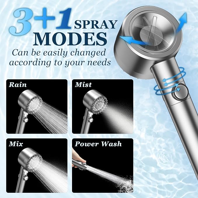 FEELSO Filtered Shower Head with Handheld, High Pressure Shower Filter Head | ON/OFF Switch, Anti-clog Nozzles, 4 Spray Showerhead with Filters for Hard Water, Remove Chlorine, Reduce Dry Itchy Skin