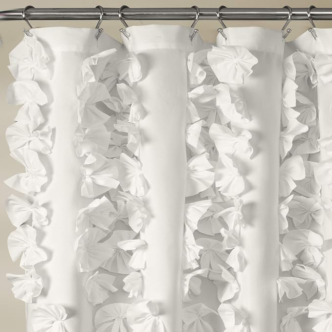 Lush Decor Riley Shower Curtain, 72" W x 72" L, White - Bathroom Curtain - Coquette Decor - Bow Shower Curtains - Cottage Core - Fabric Curtains (Pack of 6)
