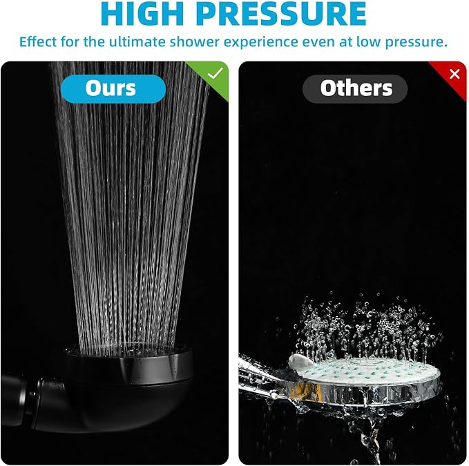 Marbrasse High Pressure Shower Head, 3-Settings Handheld Showerhead with ON/Off Full Shutoff Push Button and Switch to Control Flow, Angle-Adjustable Water Saving Body Sprays (Matte Black)
