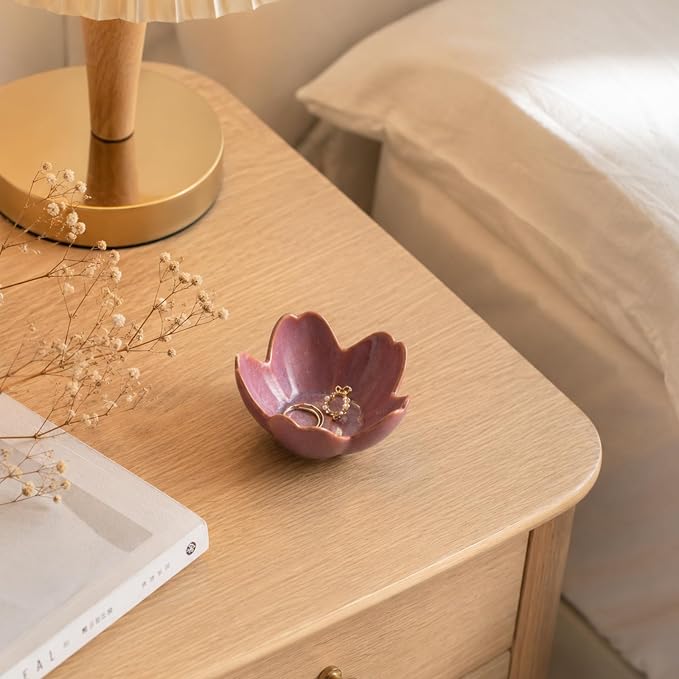 Floral Ceramic Jewelry Tray, 3.5" Ring Holder Trinket Bowl | Petite bowl keeps rings, earrings, keys, and keepsakes visible on vanities or dressers, making a sweet gift for women