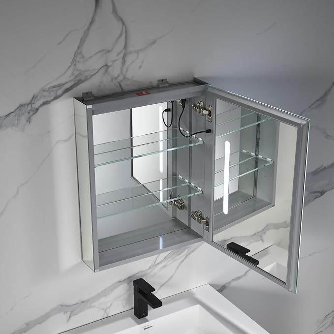 Blossom LED Lighted Bathroom Medicine Cabinet Mirror, Right Hinge, 20x26 | Bathroom Storage Cabinet, Medicine Cabinets Organizer, Vanity Mirror with Storage, Recessed/Surface Mount, Adjustable Shelves