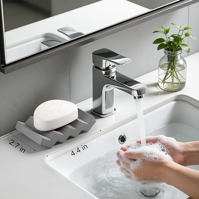 Bar Soap Holder Diatomite Soap Dish Sponge Caddy, Dark Grey | Self Draining, Fast Drying, Soap Saver, for Shower, Bathroom, Kitchen Sink