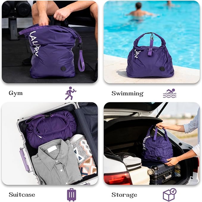 Travel Laundry Bag, Vacuum Compression Dirty Clothes Travel Bag | Waterproof Wet/Dry Space-Saving Laundry Storage Organizer, Smell Proof Storage Bag for Clothing, Swimming, Yoga, Gym, Camping