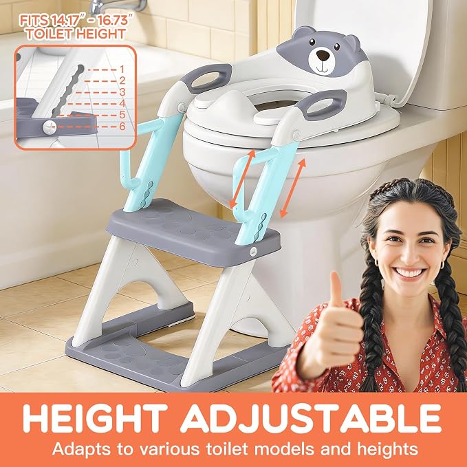 Potty Training Toilet for Toddlers, 2-in-1 Potty Training seat, Anti-Slip | SKYROKU, Fits Round & Elongated Toilets, 6 Heights, Splash Guard, Foldable, Holds 200+ lbs, Step Stool, Dishwasher Cushion