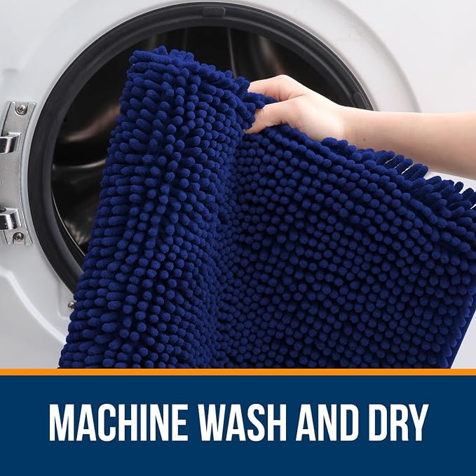 OLANLY Bathroom Rugs 34x21, Extra Soft Absorbent Chenille Bath Rugs | Navy, Quick-Drying Rubber Backing, Machine Washable Bath Mat for Bathroom Floor, Tub and Shower, Home Decor Accessories