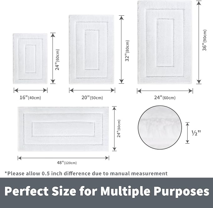 GRANNY SAYS White Bathroom Rug 20" x 32", Non-Slip Microfiber Bath Mat | Ultra-soft, durable TPR backing for reliable grip, fast water absorption, machine washable for Vanity, Shower, Tub